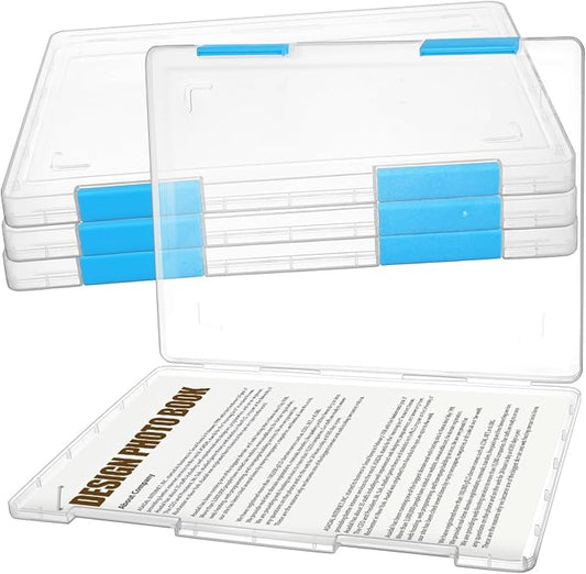 4pcs Clear File Box with Lid Desktop Document Organizer Transparent Plastic Storage Container for Office Paper Blueprint Receipt Filing Space-saving and Stackable Design