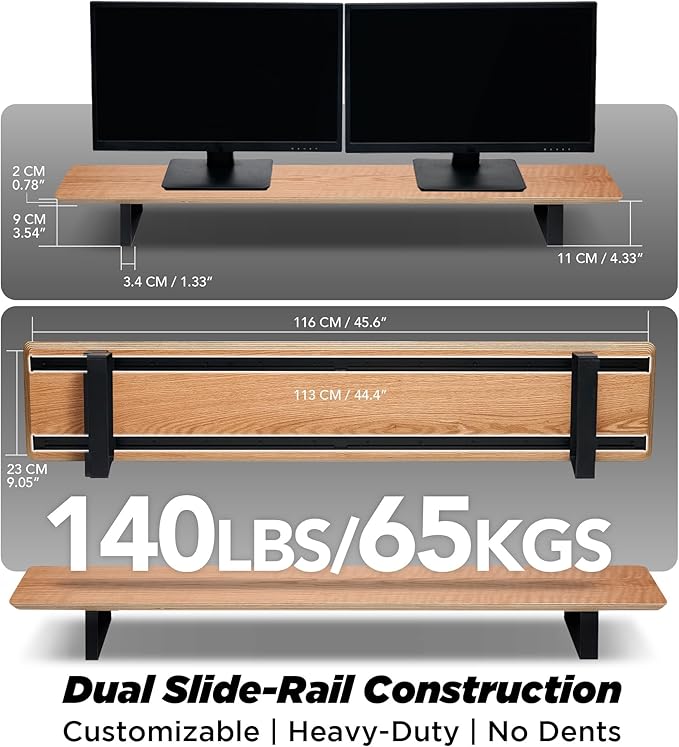 ULTRARM Moodular Wooden Monitor Stand 45.6??(116cm) Large Desk Organizer with Metal Slide Rails for Drawer, Tray, Laptop, Tablet, Phone & Headphones Customizable Riser for Organized Workspace Oak
