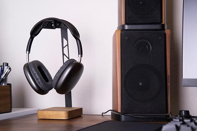 Headphone Stand, Headphone Holder Premium , Gaming Headset Holder, Handcrafted Wood Steel Headphones Stand for Desk, Premium Handcrafted Steel Headphone Stand
