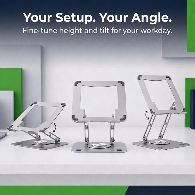 Uncaged Ergonomics Swivel Laptop Stand for Desk, Adjustable Computer iPad Stand for Desk w/ 360 Rotation, Portable Laptop Holder for Home Office Ergonomic Supplies (Arctic Silver)