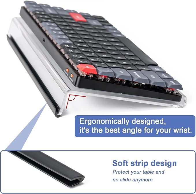 BOOMIBOO Clear Acrylic Tilted Computer Keyboard Holder for Ergonomic Typing, Keyboard Stand with Silicone Anti-Slip Strip,11.8 x 5.1 Inch Keyboard Tray for 78 Keys Keyboard