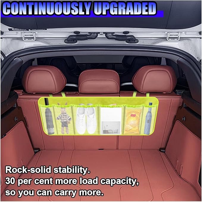 Car Trunk Organizer, 40"×14" Large Capacity Hanging Backseat Trunk Storage Bag with 6 Mesh Pockets, Space Saving Auto Interior Accessories for SUV MPV Truck Van (Yellow)