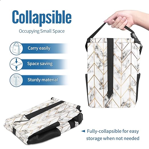 Geometric Line Arrow Pattern Auto Garbage Can with Lid, Leak-Proof Car Storage Bag, Hanging for Headrest, Collapsible and Portable, Mesh Pocket