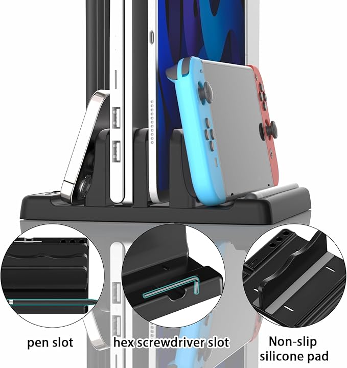 Vertical Laptop Stand Holder - Adjustable ABS Plastic Laptop Holder Vertical, Space-Saving 4 in 1 Compatible with All MacBook Pro Air, Mac, HP, Dell, Microsoft Surface (Black)