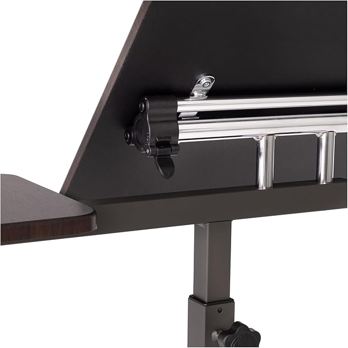 Seville Classics Airlift Height Adjustable Mobile Rolling Laptop Cart Computer Workstation Desk, Table for Home, Office, Classroom, Hospital, w/Wheels, Walnut, Tilt w/Side Table (28") (New Model)