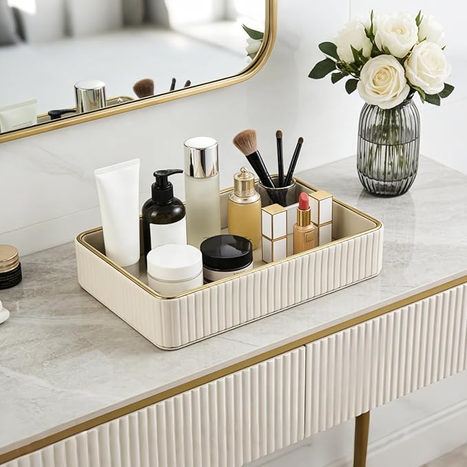PU Leather Valet Tray,Desk Organizer Tray Nightstand Organizer Trinket Dish Storage Key Bowl Decorative Trays for Phone Wallet Jewelry Watch,Bathroom Bedroom Perfume Vanity Trays,Beige