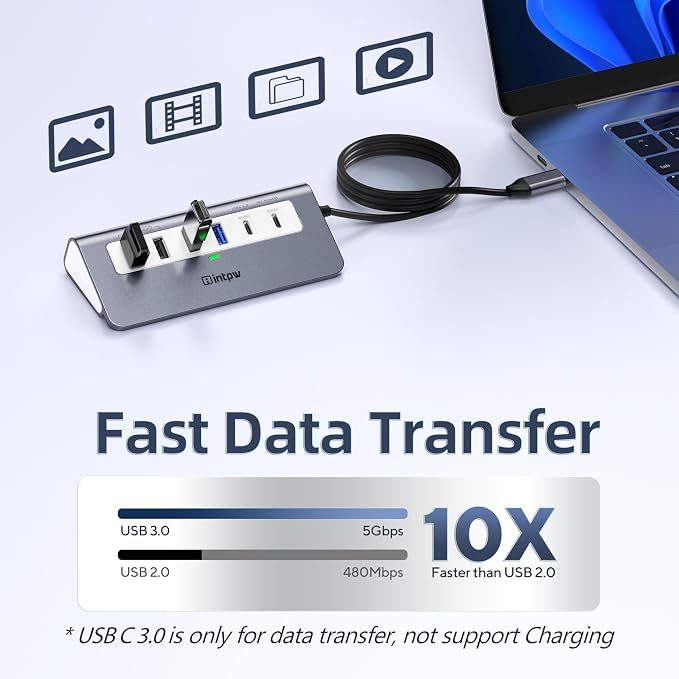 intpw USB C Hub, P9 USB C Hub Multiport Adapter with 4K@60Hz HDMI, PD 100W, Type-C & 2 USB A 3.0 5Gbps, 2 USB A 2.0, SD/TF Ports, Aluminum USB Hub for Laptop, iPhone 17 Series, MacBook, iPad