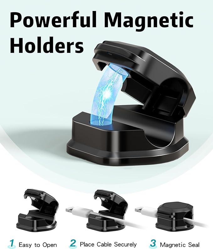 6 Pack Magnetic Cable Clips [Cable Smooth Adjustable] Cord Organizer - Cuworlis Adhesive Wire Holder, Under Desk Cord Holder Keeper for Home Office Desk Phone Car Wall Desktop Nightstand Cabinet