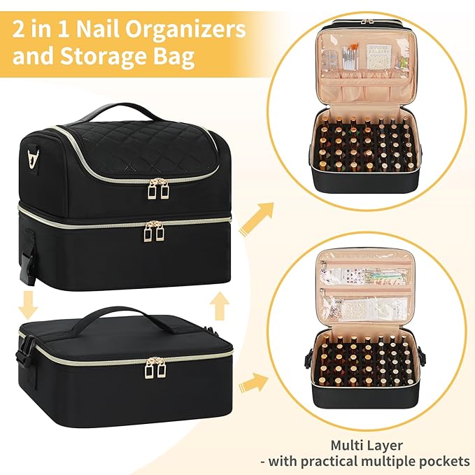 CUBETASTIC Extra Large Nail Polish Organizer - Three Layer Nail Organizers And Storage Bag, Portable Nail Supplies Organizer Case, Travel Carrying Box for Nail Tech Kit/Tattoo/Cosmetic