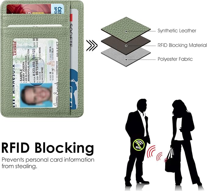 FINTIE Slim Minimalist Front Pocket Wallet, RFID Blocking Credit Card Holder Card Cases with ID Window for Men Women (Sage Green)