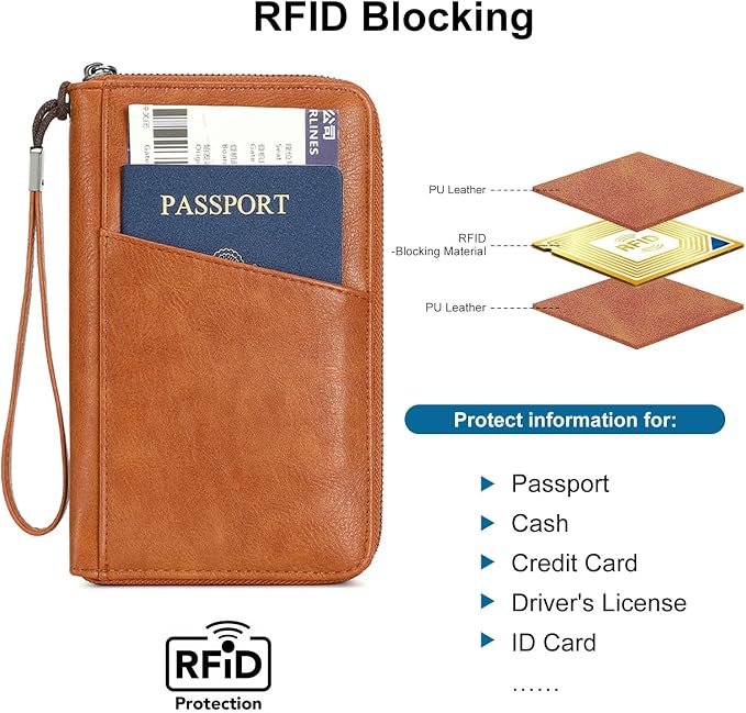 Family Passport Holder for Travel Women and Men Multiple RFID blocking Passport Holder MultiFunction Passport Wallet Passport Case Passport cover with Zipper