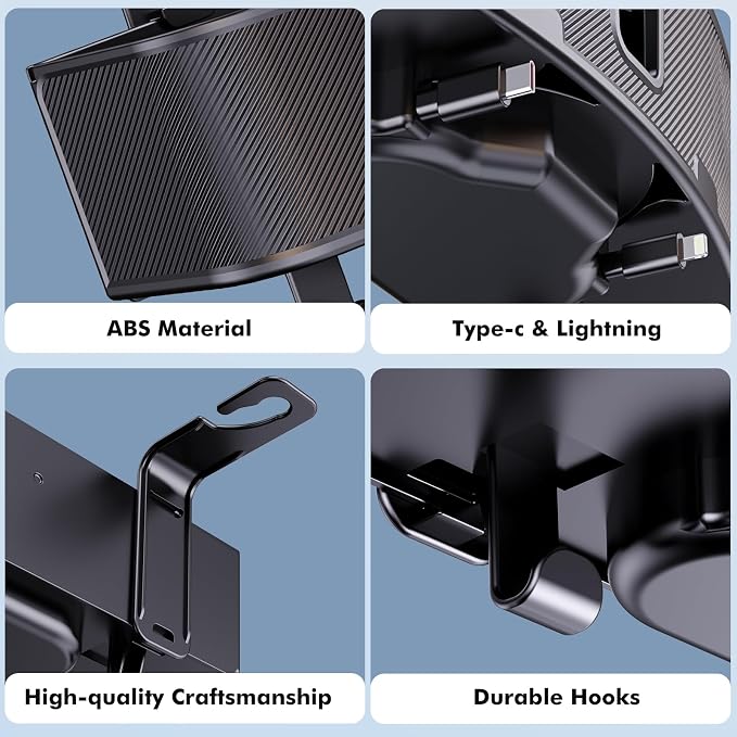 Car Headrest Cup Holder for Back Seat Organizer for Type-c/Lightning Retractable Charging Cables Multi- Hanging Snack Storage Box with Strong Hooks for Kids and Fast Charging for Travel Accessories