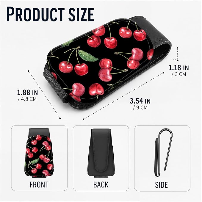 Leather Magnetic Sunglass Holder for Car Sun Visor, Cute Eyeglass Ticket Card Hanger Clip, Universal Auto Interior Accessories for SUV Pickup Truck, Cherry Pattern