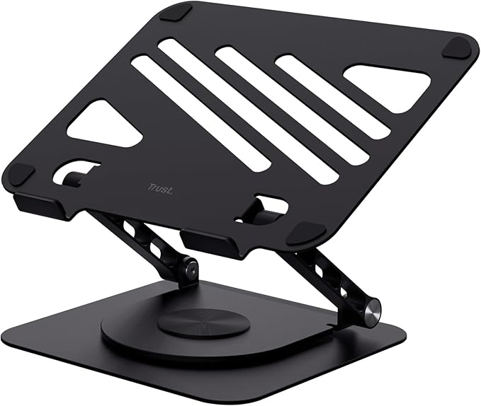 Trust Zeff Ergonomic Laptop Stand for Desk with 360 Degrees Rotation, 16" Foldable Metal Laptop Riser, Height Adjustable, Laptop Holder for MacBook Tablet Dell HP Computer Home Office - Black