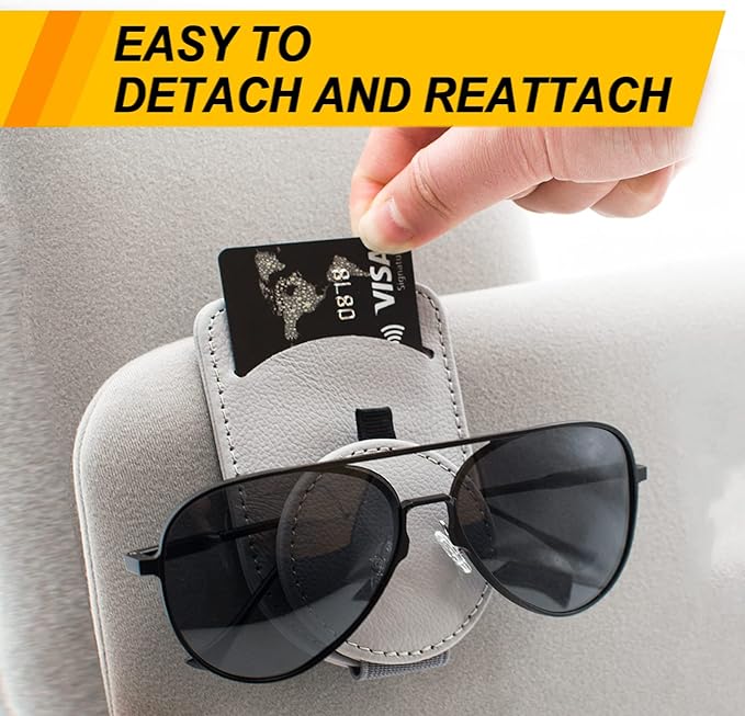Sunglass Holder for Car Visor, Magnet Adsorbed Sunglasses Holder for Car Accessories Parts, Leather Car Sunglass Holder, Car Visor Sunglasses Clip for Glasses Cards (2PCS, Gray)