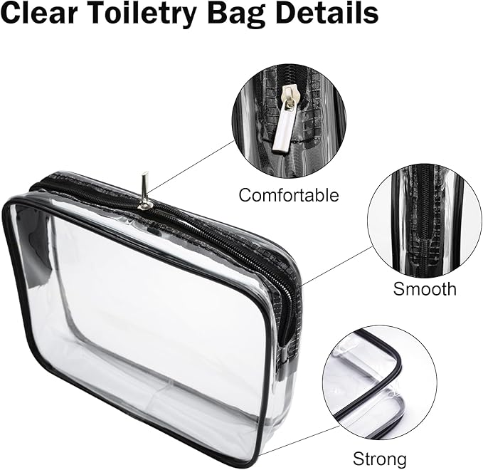 Cosywell Clear Toiletry Bag Quart Size Bag Travel Makeup Cosmetic Bag PVC Toiletries Cosmetic Pouch for Women Men 3PCS (2M+2S)