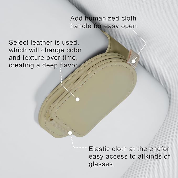 Sunglass Holder for Car Visor, Magnetic Leather Eyeglass Holder, Universal Car Sunglass Organizer Visor Accessories for SUV Truck Pickup, 2 Pack (Beige)