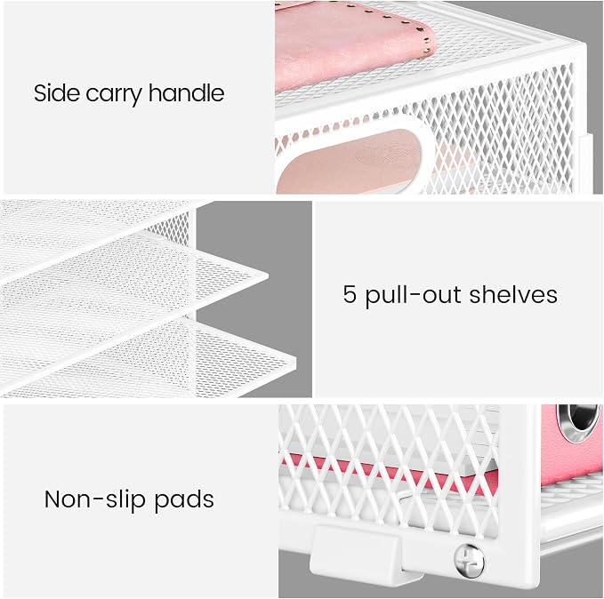 Lavatino 2 Pack 8-Tier Office Desk File Organizer, Letter Tray Paper Organizer with Handle, Including 5 Adjustable Slide Trays for Organizing Desk Workspace Accessories and Supplies (White Metal Mesh)