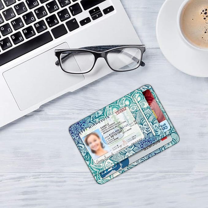 FINTIE Slim Minimalist Front Pocket Wallet, RFID Blocking Credit Card Holder Card Cases with ID Window for Men Women (Emerald Illusions)