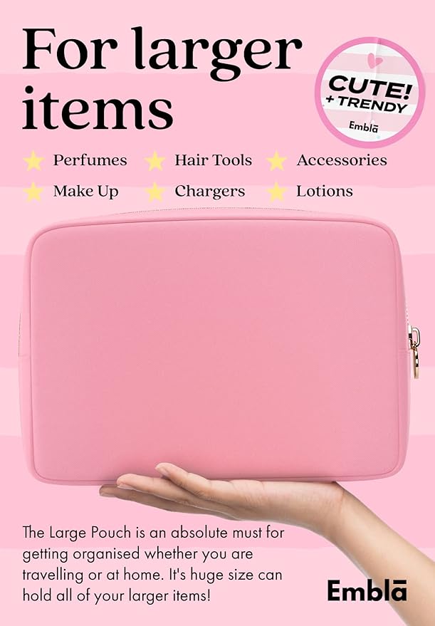 Embla Large Makeup Bag and Waterproof Nylon Travel Toiletry Bag, Large Capacity Cosmetic Zipper Pouch, Light Pink