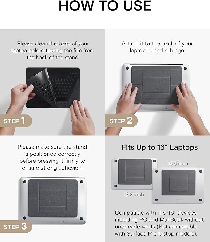 MOFT Laptop Stand for Desk, Adhesive MacBook Computer Stand with 2 Adjustable Viewing Angles, Foldable and Portable Laptop Riser Compatible with 11"-16" Laptops, Starry Grey(Adhesive Version)