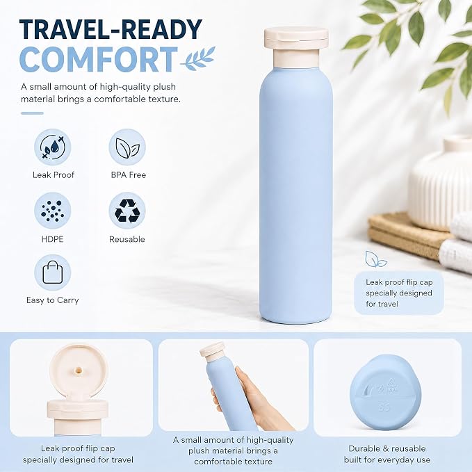 METAPACK 4Pack 8.8oz Travel Shampoo Bottles with Labels, Refillable Travel Bottles, Flip Top Squeeze Bottles, Portable Plastic Toiletry Containers for Lotion, Conditioner & Body Wash(green, blue)