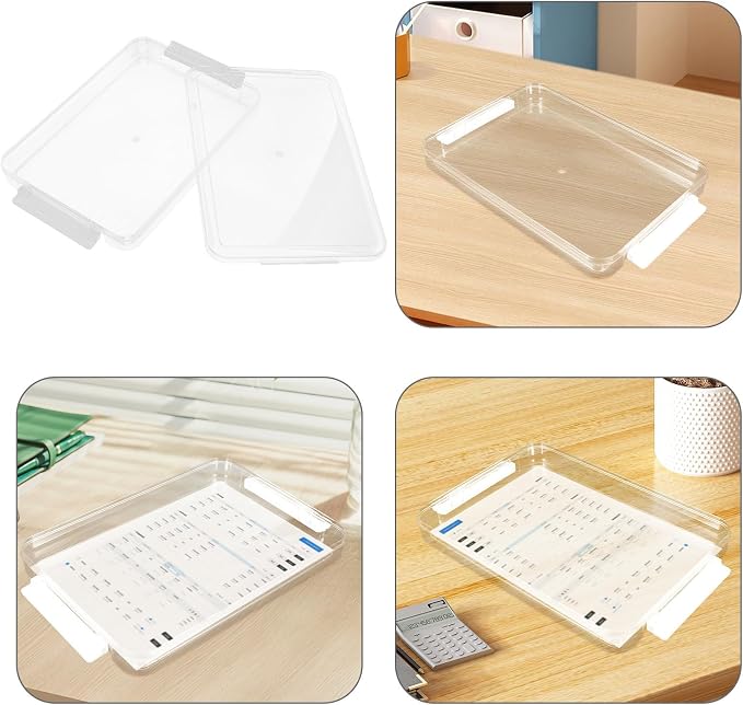 DOITOOL Stackable A4 File Storage Box with Lid, Medium Acrylic Document Organizer for Photo Papers and Office Supplies, Portable Desktop Filing Bin for Document and Scrapbook Storage