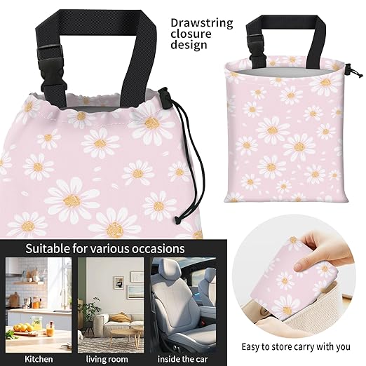 Car Trash Bag Large Hanging Can for Back of Seat, Cute Waterproof Car Garbage Bag for Vehicle, Travelling, Outdoor Cute Pink Daisy