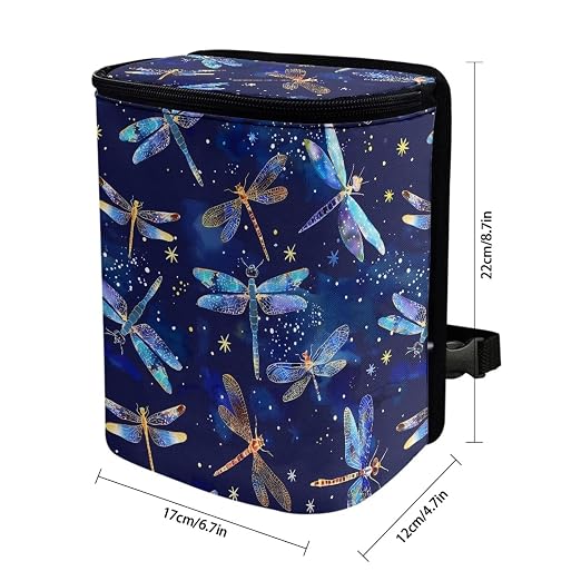 Car Trash Bin Collapsible Car Organizers and Storage for Front Seat Multipurpose Trash Bag Automotive Garbage Can Car Accessories Interior Car Organizer, Dragonfly Pattern