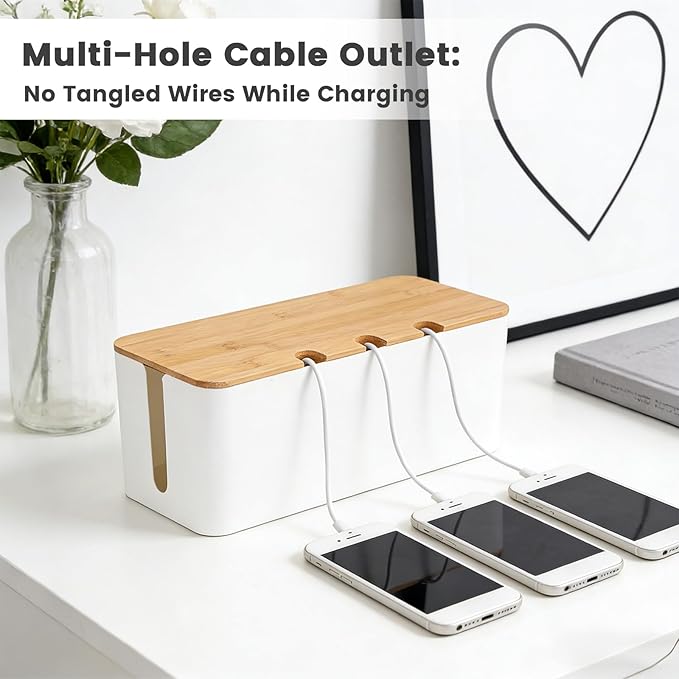 2 PCS Large Cable Management Box – Wooden Style Cord Organizer and Cover for TV Wires, Computer, Router, USB Hub and Under Desk Power Strip – Safe ABS Material
