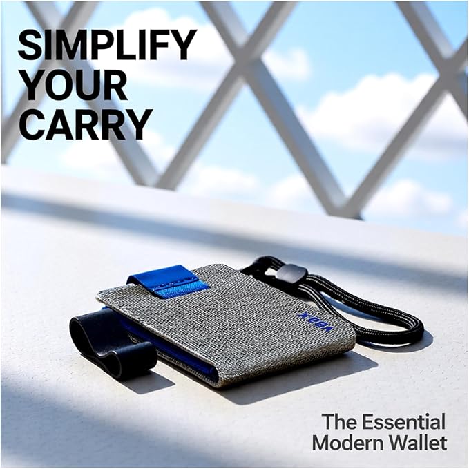 RFID Minimalist Slim Wallet for Men and Women, Holds Up to 12 Cards, Cash, Key Thin and Lightweight Credit Card Holder (Grey Canvas – Azure Edition)