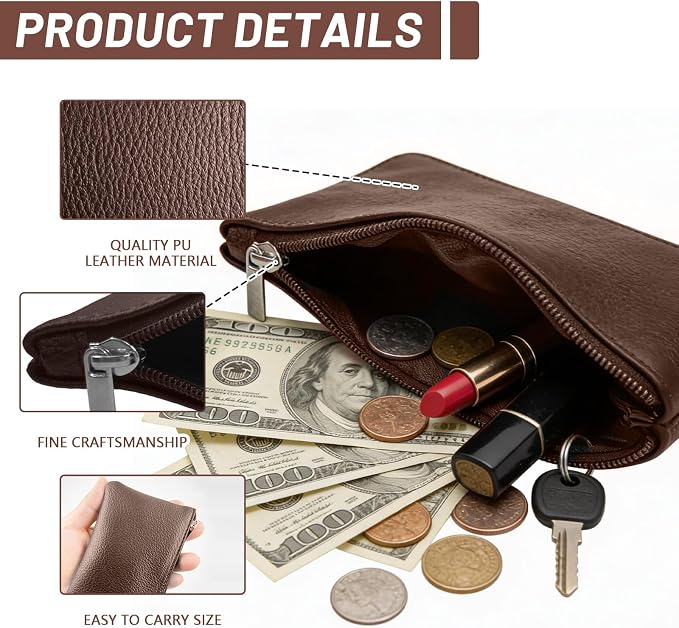 4Pcs Coin Purse,Small Portable PU Leather Zipper Pouch Change Purse, Portable Change Wallet,Coin Pouch with Zipper, Mini Coin Pocket Pouch Change Holder for Women Change Purse for Coins(4 colors)