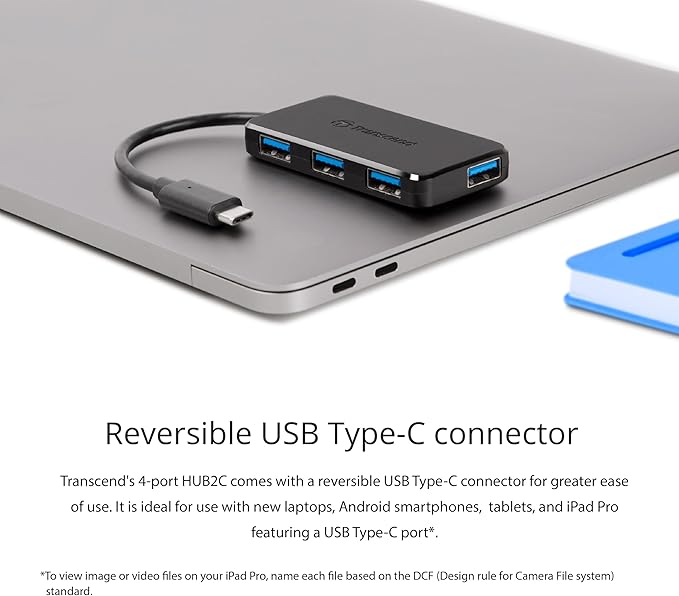 Transcend USB C Hub for iPhone17,16,15/MacBook Pro, Air/iPad Pro/iMac/Windows/Android/Tablet/Desktop/Laptop/Flash Drive, 4-Port HUB with Type C, 4-Port USB3.1 GEN1 (USB 5Gbps) - TS-HUB2C