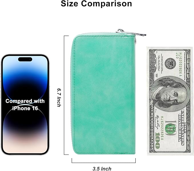 Cellphone Wallet for Women Dual Zipper Long Purse with Removable Wristlet