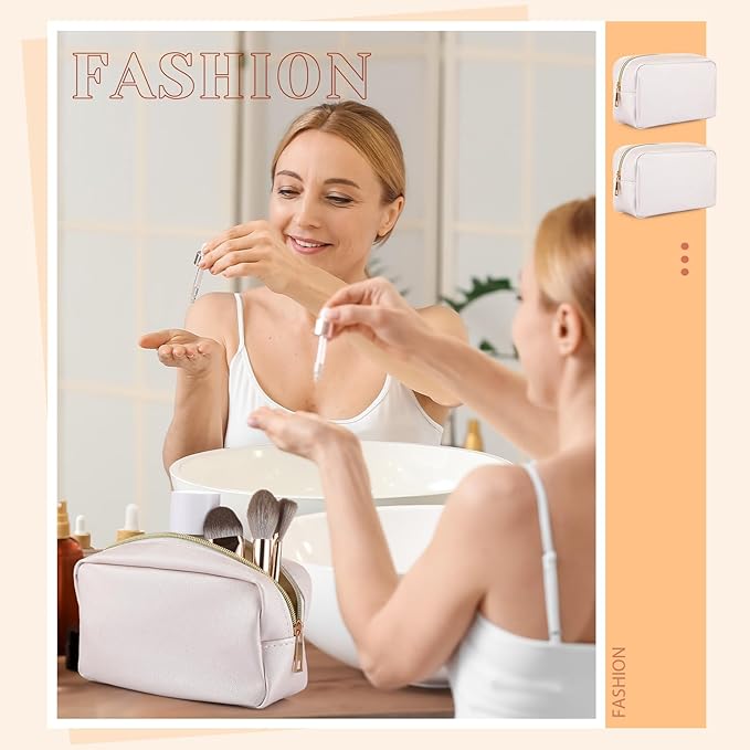 Sweetude 10 Pcs Makeup Bag Bulk for Women Preppy Gift PU Leather Cosmetic Bag Small Skincare Toiletry Pouch Mother Travel Cosmetic Pouch for Bridesmaid Bride Wedding Gift Favors (Ivory)