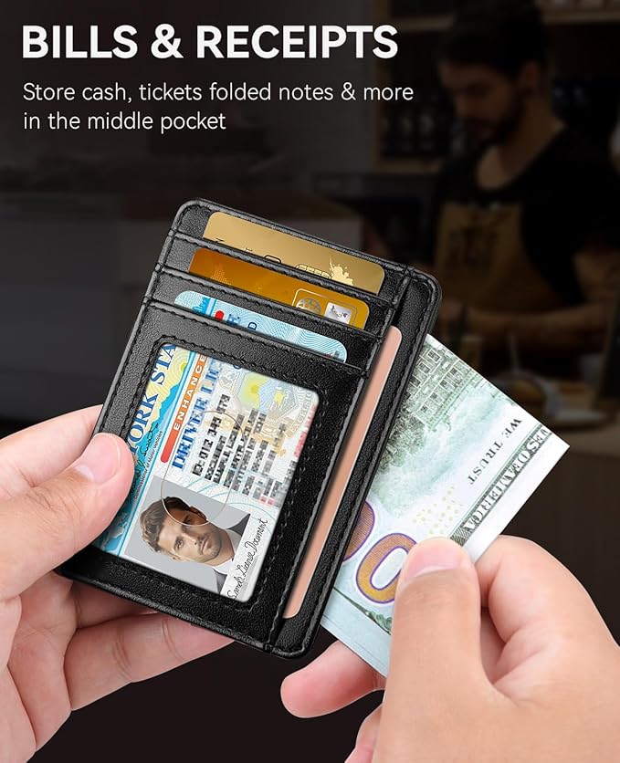 Teskyer Slim Wallet for Men, Minimalist Front Pocket RFID Blocking Leather Wallet Credit Card Holder for Men & Women