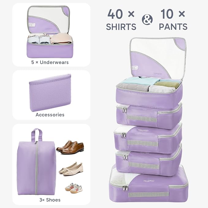 OlarHike 10 Set Packing Cubes for Travel, Gifts for Women Mom,Anti-Tearing Suitcase Organizer with Over 1000 pcs Mesh Holes,Vacation Essentials & Accessories for Cruise Ship