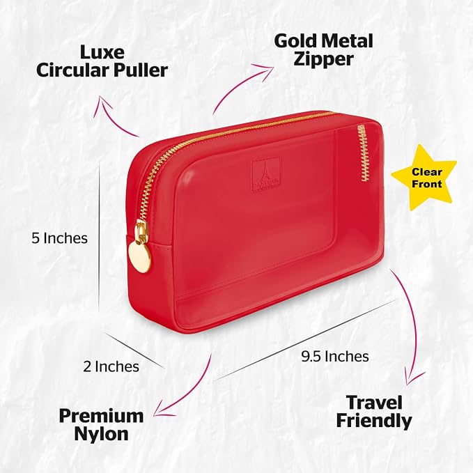 DANCOUR Small Clear Makeup Bag – Mini Pouch for Purse, Red Cosmetic Travel Case, Compact Clear Cosmetic Bag, Mini Pouch for Purse