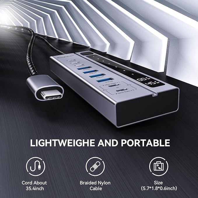 Minisopuru 9 in 1 Powered USB C Hub – Support Max 45W Charging with 72W Power Adapter, 10Gbps Data Transfer, USB-C Powered Hub for Laptop, MacBook,iPad (Not for Monitor)