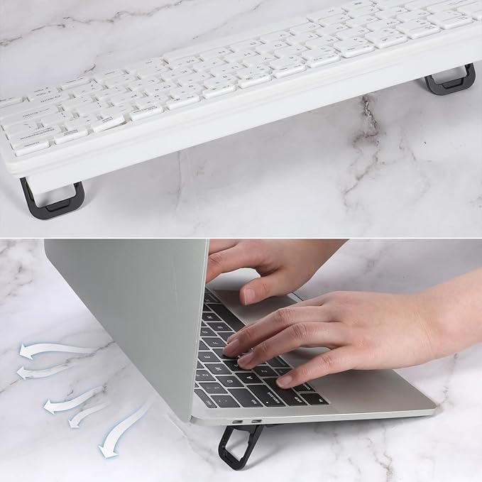 2Pcs Keyboard Riser, Portable Computer Keyboard Stand Self Adhesive Laptop Feet Mini Keyboard Lift for Desk Foldable Zinc Alloy Laptop Riser for Most Keyboards (Black)