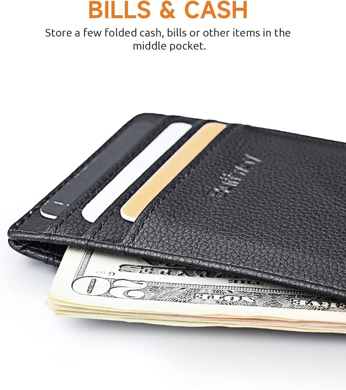 Buffway Mens Slim Wallet, Minimalist Thin Front Pocket Leather Credit Card Holder with RFID Blocking for Work Travel | Minimalist