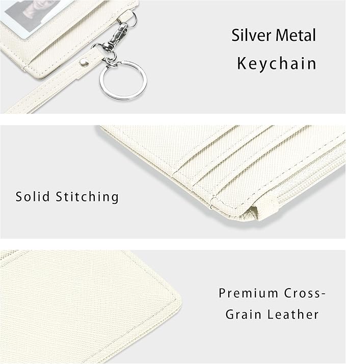 SEAVILIA Small Wallet for Women Slim Wristlet Keychain Wallets RFID Credit Card Holder With Zipper Pocket, ID Window (Beige)
