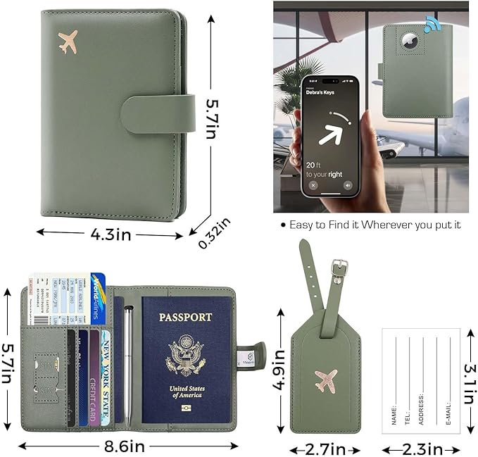 Melsbrinna Rfid Passport Holder for Travel women/Men Set Travel Suitcase Tag, Cute Passport Wallet Rfid Blocking Card Slots, Rfid Passport Cover/CaseTravel Wallet (A-mossgreen)