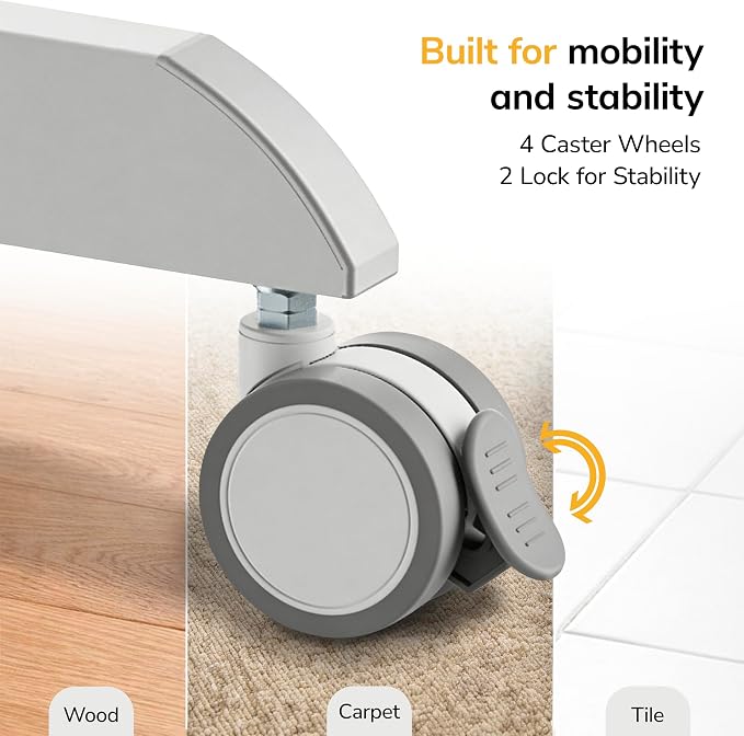Mount-It! Height Adjustable Rolling Laptop Desk with Keyboard Tray, Mobile Sit-Stand Computer Cart with Wheels, Small Standing Desk for Home, Office, or Classroom, 23.6" x 20.5", White