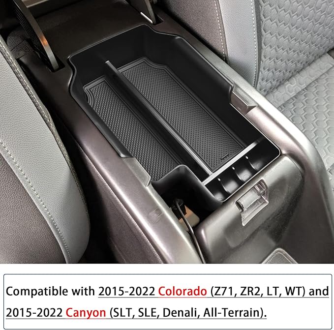 RUNROAD Center Console Organizer Tray Compatible with Chevy Colorado/GMC Canyon 2015 2016-2020 2021 2022 Accessories, Insert ABS Secondary Storage Box Armrest Tray Coin Holder Black