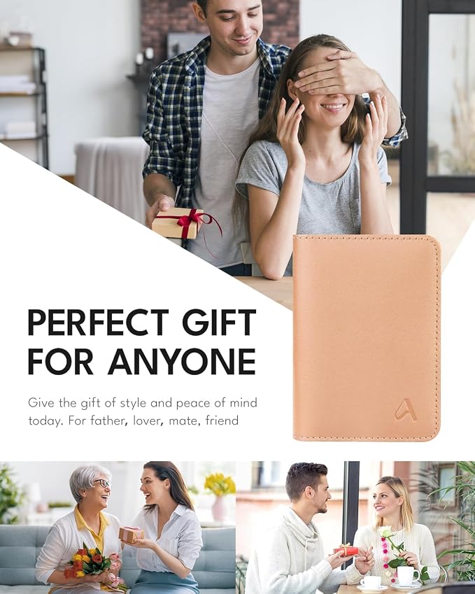 ALLIVE Passport Holder for Travel, Genuine Leather Passport Holder Women Men,Passport Cover,Travel Wallet Must Haves Airport Essentials Travel Gifts Beige