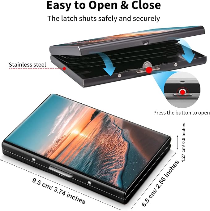 Metal Wallet,Credit Card Holder for Women Men,RFID Blocking Card Holder Wallet Mini Slim Aluminum Wallet ID Case Hard Card Case Business Card Holder Case,Sunsut Sea Beach