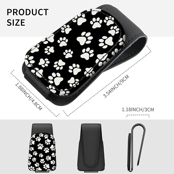 Sunglasses Holder for Car Visor, PU Leather Glasses Clip Organizer, Cute Magnetic Eyeglass Holder for Vehicle Sun Visor, Car Interior Accessory for Women & Men Black White Dog Paws