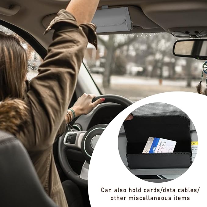 Augeny Sunglasses Holder for Car Sun Visor, Leather Auto Eyeglasses Storage Case with Hidden Magnetic Closure, Protective Glasses Organizer Box, Vehicle Visor Accessories for Woman Man (Gray)