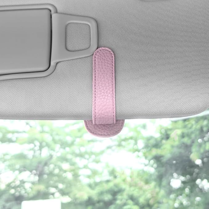 zipelo Sunglasses Holders for Car Sun Visor, 2PCS Magnetic Leather Vehicle Glasses Hanger Clip for Ticket Card, Auto Interior Eyeglass Organizer Accessories, Universal for SUV Sedan Truck (Pink)
